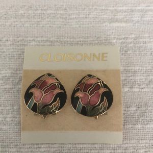 Vintage Cloisonné clip on earrings
